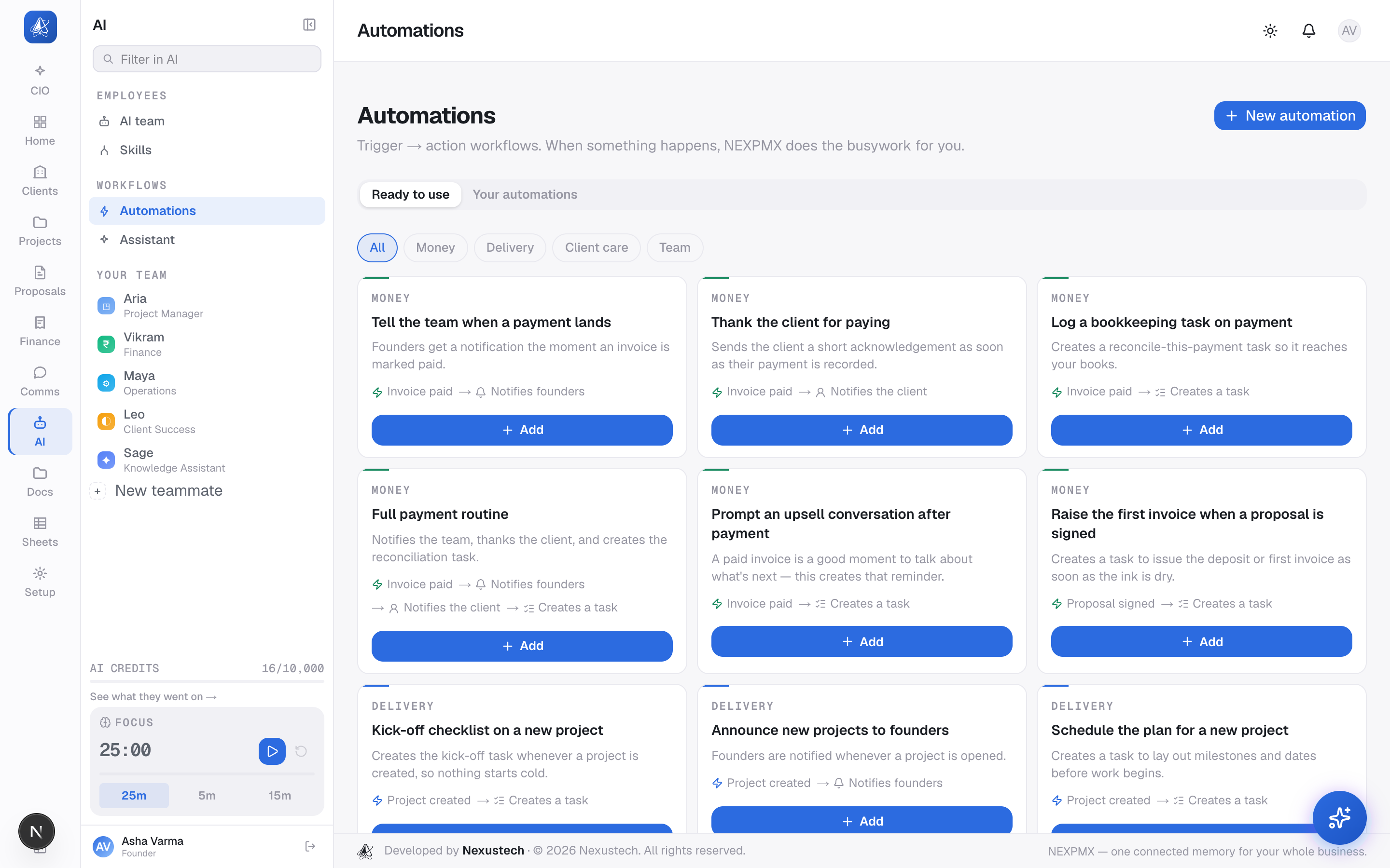 Automation rules connecting tasks, reminders and client updates