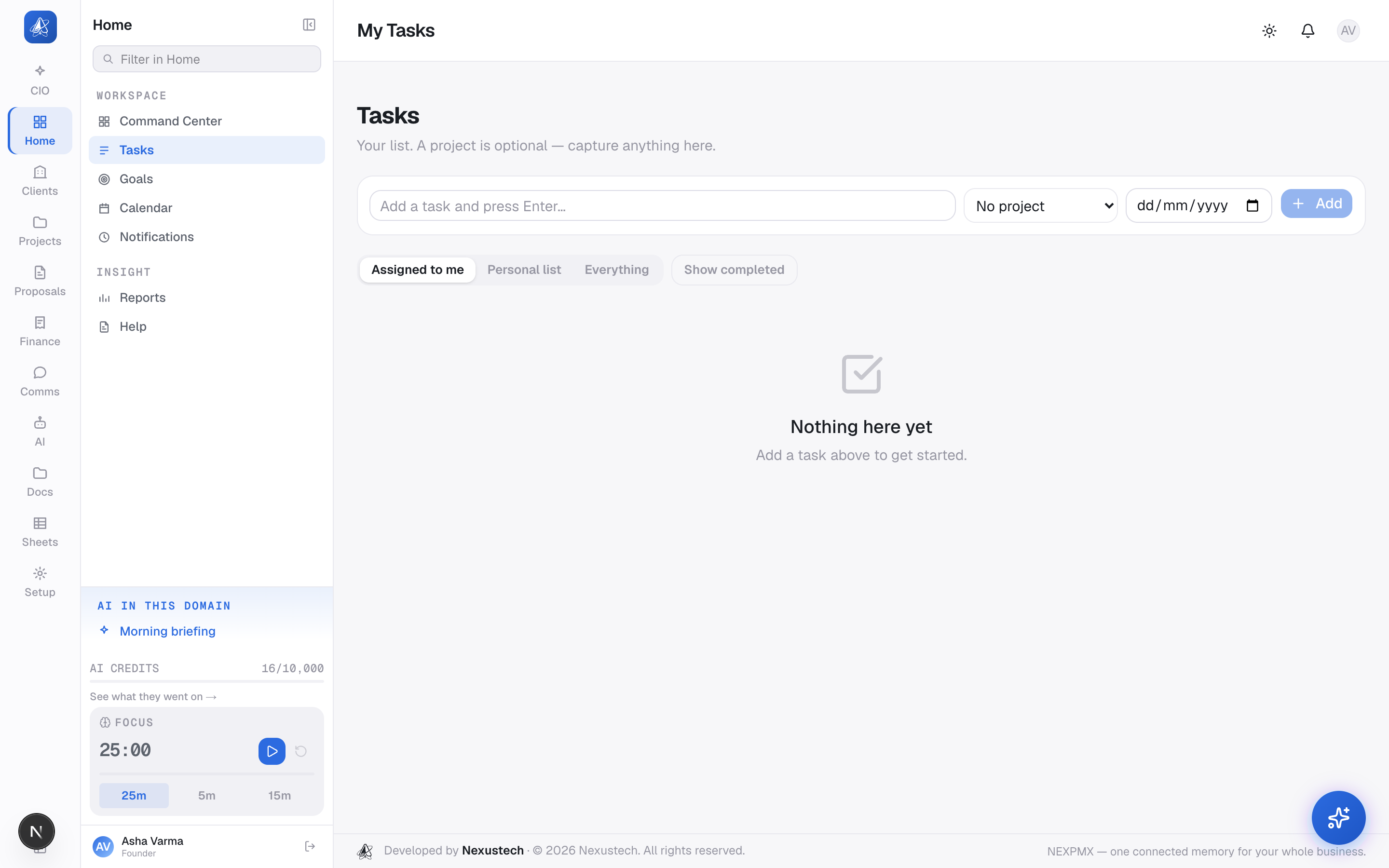 The Tasks screen in NEXPMX, reading the same records Team Ops writes.