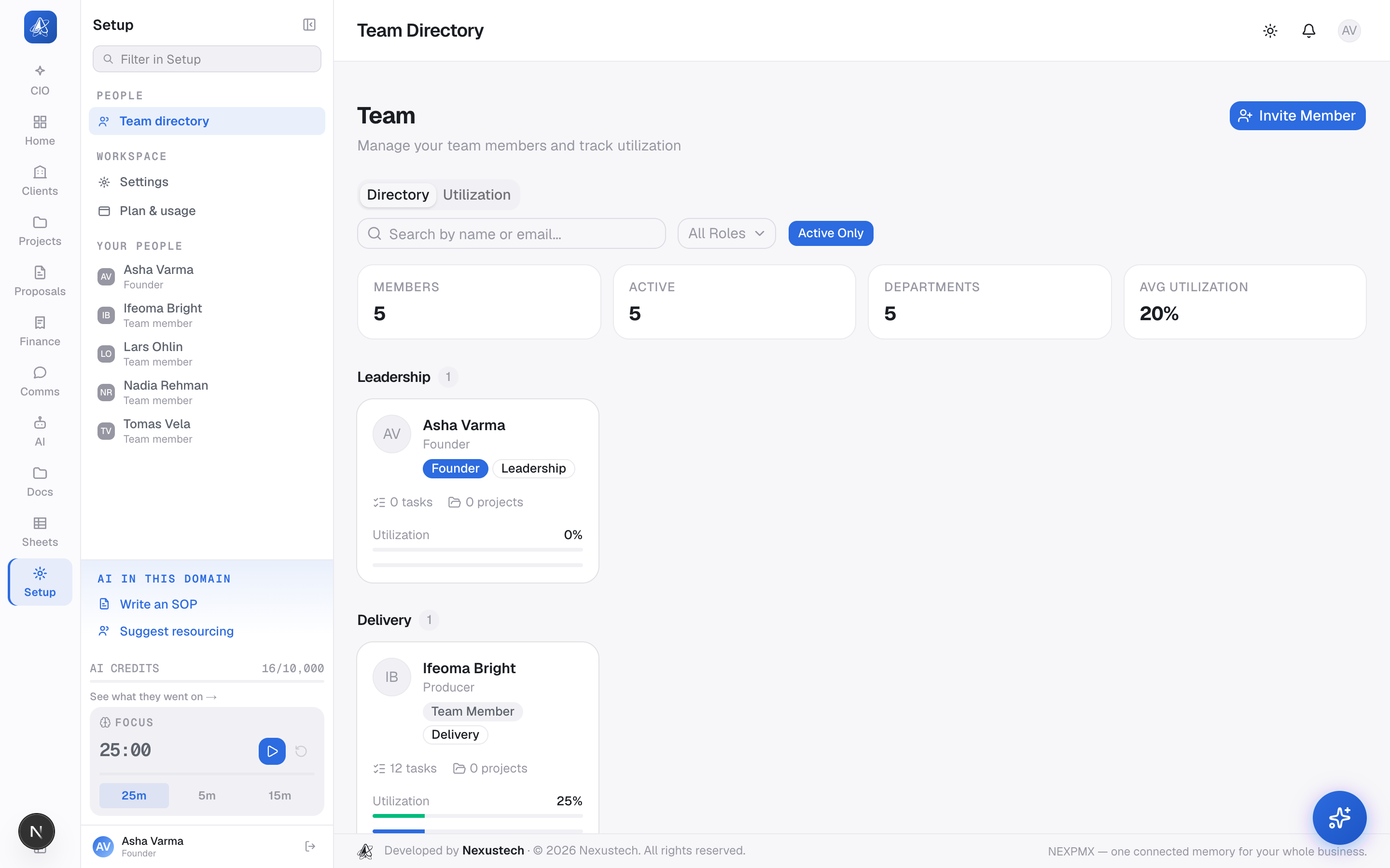 Team Ops dashboard showing workload and capacity across the team